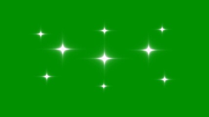 Wall Mural - Twinkling stars animation, Shining white light, white cartoon blinking stars, flat vector doodle sparkle, Twinkle stars light on green screen background, Stars twinkle like flash rays. 4k