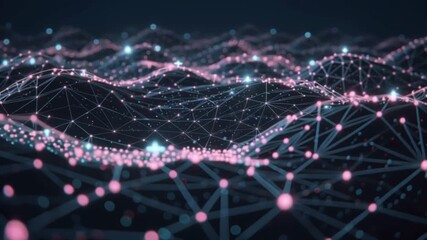 Wall Mural - Abstract network of interconnected nodes with pink highlights on a dark background.