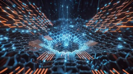 Wall Mural - Abstract digital technology background with glowing hexagons and lines.