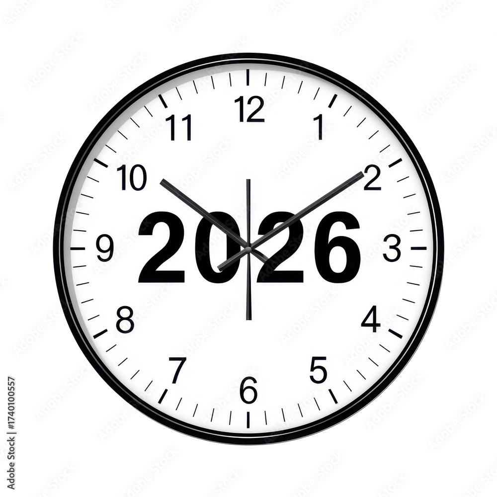 Year 2026 clock face representing time passing and future ahead with ...
