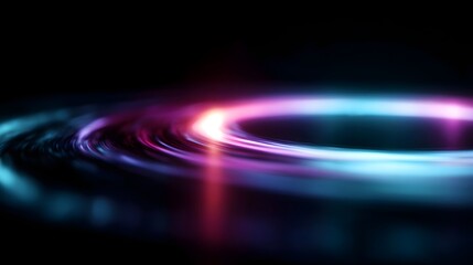 Wall Mural - Abstract glowing energy rings with vibrant neon purple and blue light streaks creating a dynamic swirl effect