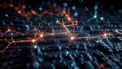 Wall Mural - Abstract network of interconnected points and lines on a dark background.