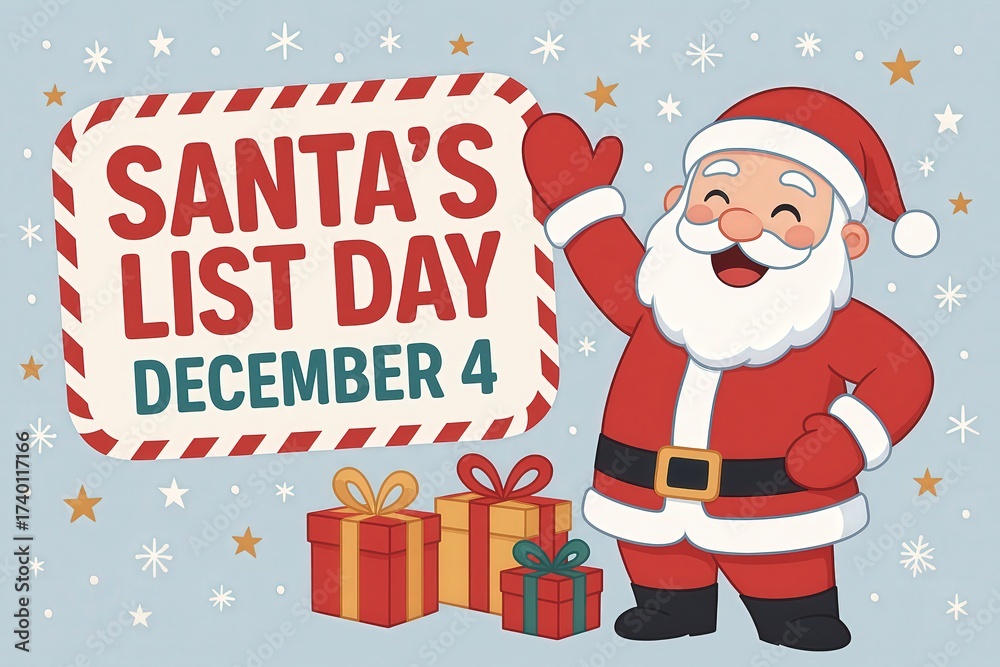 Santa’s List Day Celebration Concept with Christmas Gift Checklist ...