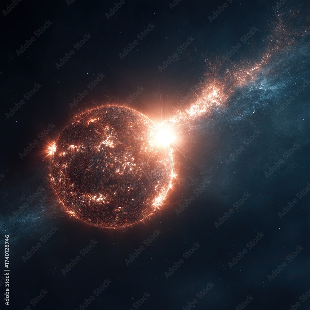 Magnetic flare on the Sun. A powerful explosion with the ejection of ...
