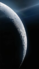Wall Mural - A stunning video frame of the moon's surface captured from a low-angle, showcasing craters and shadows in a dramatic, cosmic style. Live mobile wallpaper.