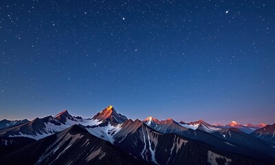 Wall Mural - Serene night sky over majestic mountain range, stars twinkling brightly above rugged peaks, starry night, calm