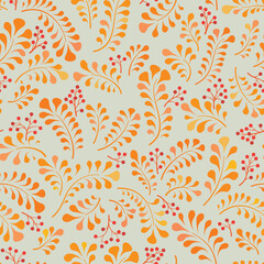 Wall Mural - Floral seamless pattern. Branch with leaves ornamental fall texture. Flourish nature autumn garden textured background