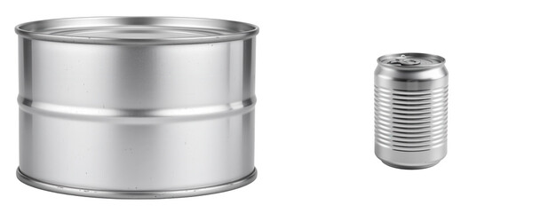 Silver Container and Can on Isolated White Background for Design Use