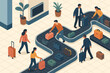 © Дар'я Солтис - Airport isometric claim vector luggage baggage area suitcases belts conveyor people illustration