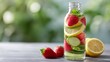 © ijad - Infused water with lemon, strawberries, and cucumber in a clear glass bottle, clean health and wellness theme.