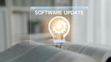 Wall Mural - Knowledge upgrade and software update, digital skills improvement, competitive advantage, continuous learning, and staying up to date with latest technology and software trends. Spline