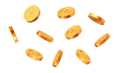 Wall Mural - 3d set UAE Dirham golden coins with different angles. Stock vector illustration on isolated background.
