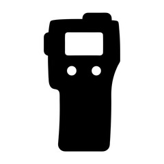 Stylized black and white vector drawing of an electronic device with screen