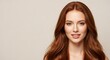 © Tiana_Geo - Beautiful woman with long red hair and perfect skin. Young redhead model with natural makeup looks at camera. Beauty portrait for banner with copy space for skincare and hair care products.