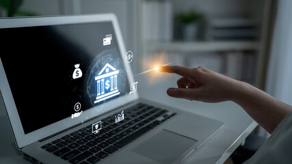 Wall Mural - Concept of digital banking and global financial services. A network of secure online transactions, currency exchange, and money management for the international economy. Fermion