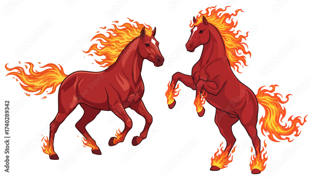 Vector de Stock Fiery steeds, fire horses, new year symbol, Flame ...