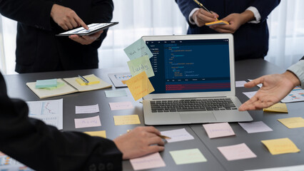 Software development programming on computer screen for brisk application and program coding