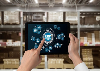 Wall Mural - ERP enterprise resource planning software for modish business to plan the marketing strategy