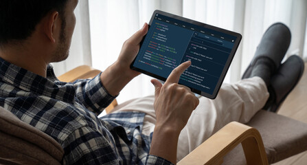 Software development programming on computer screen for modish application and program coding