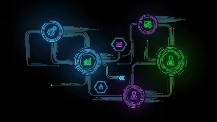 Neon network nodes with connection lines abstract technology futuristic background