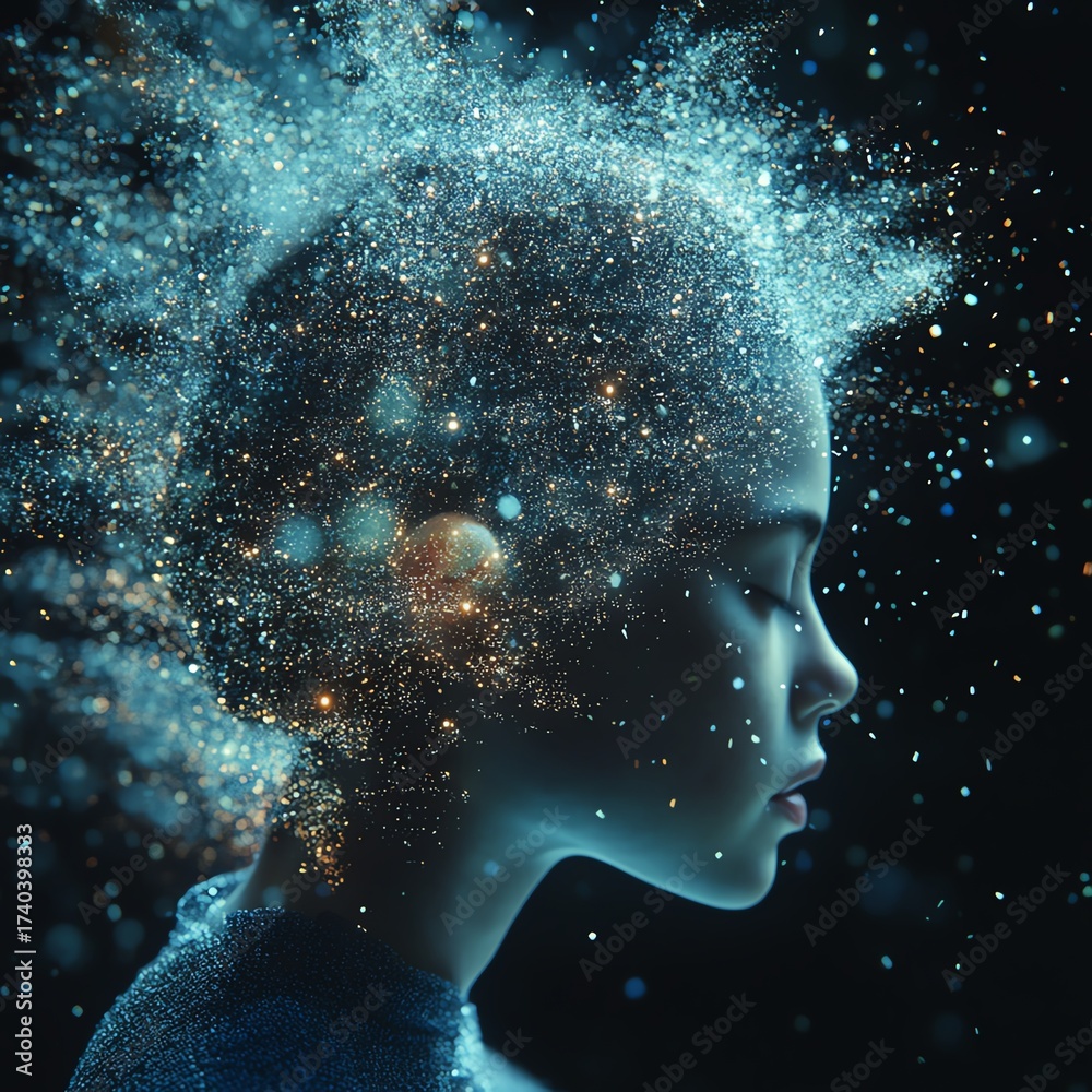 Human Explode Overwhelming information data explode out of head of young human brain ...