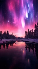 Wall Mural - Pink northern lights glister landscape outdoors nature.