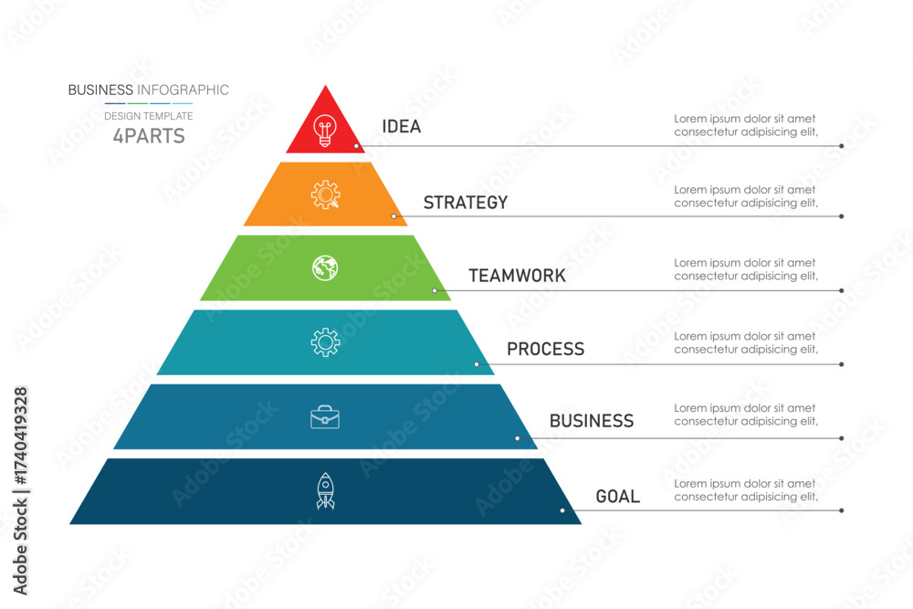 Business pyramid diagram infographic design 6 steps on white background ...