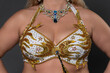 © Alexander Piragis - Close up view of woman's breasts in handmade bra. Brassiere is handmade in white and gold with beautiful embroidery and is intended for stage performance