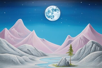 Wall Mural - Mountain landscape painting night.