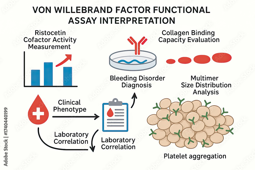 Infographic illustrating the interpretation of Von Willebrand Factor ...