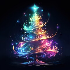 Wall Mural - PNG Glowy christmas tree ornament pattern light.