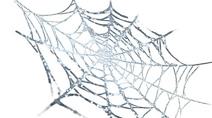 Intricate frosty spiderweb glistening with delicate ice crystals captures winter's ethereal beauty and delicate natural artistry. A Halloween design
