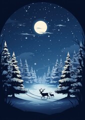 Wall Mural - Reindeer christmas night moon.