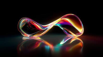 Wall Mural - Abstract glass shape with neon reflections, 3d render Stock Illustration