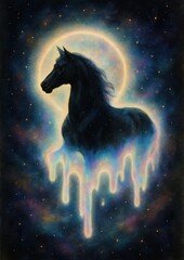 Canvas Print - Mystical horse under glowing moon.