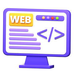 Web Development on a Computer Screen Icon with Purple Details and Transparent Background