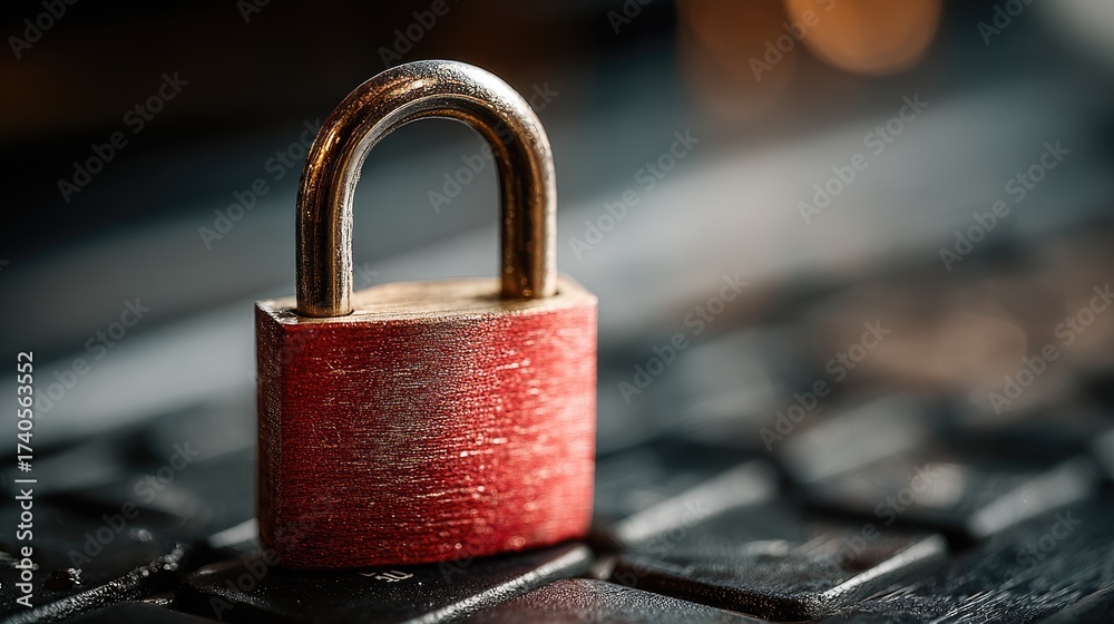Red padlock secured on black keyboard. Close-up shot Stock Photo ...