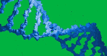 Wall Mural - Animation of macro 3d blue dna strand spinning over floating particles on transparent background
