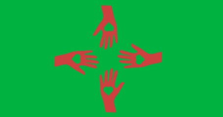 Wall Mural - Heart shaped cutout over a multiple red hands icon with copy space against transparent background