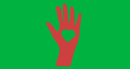 Wall Mural - Heart shaped cutout over a red hand icon with copy space against transparent background