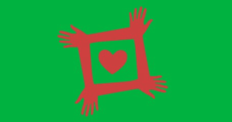 Wall Mural - Digital animation of red heart and multiple hand icons with copy space on transparent background