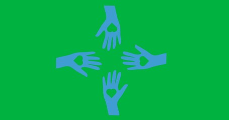 Wall Mural - Heart shaped cutout over a multiple blue hands icon with copy space against transparent background