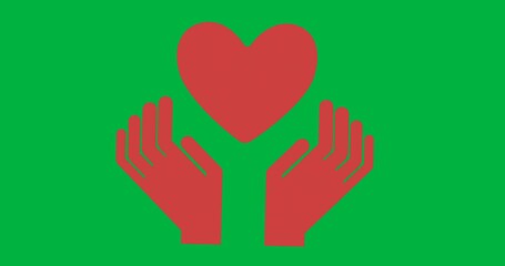 Wall Mural - Digital animation of red heart over cupped hands icon with copy space on transparent background