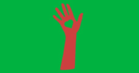 Wall Mural - Heart shaped cutout over a red hand icon with copy space against transparent background