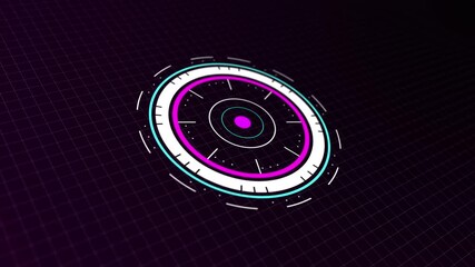 Abstract HUD icon animation. 3D HUD circle animation with grid background. 4k video motion