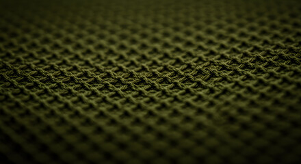 A close-up shot reveals the intricate texture of a dark green woven fabric, its repeating pattern creating a tactile and visually compelling image emphasizing depth and subtle color variations and