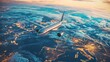© sambath - A commercial airplane flying over a map of Europe at sunset.
