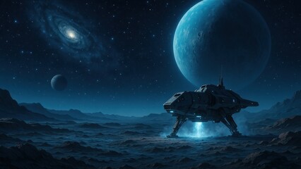 Wall Mural - Futuristic spacecraft on alien planet.