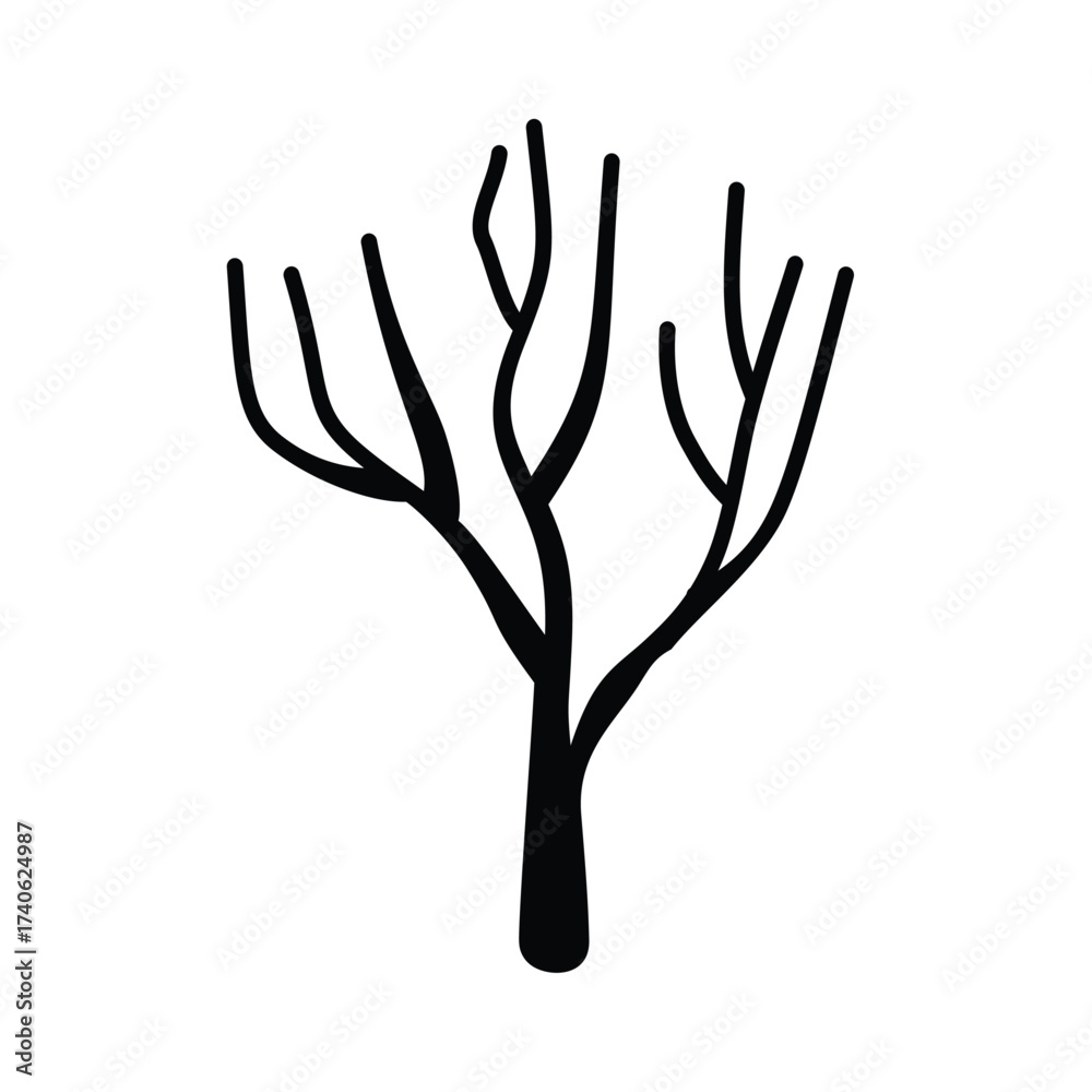 Dead tree cartoon vector illustration, leafless tree silhouette, dry ...