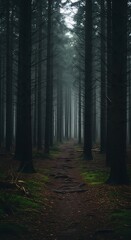  Mysterious Forest Path in Fog.